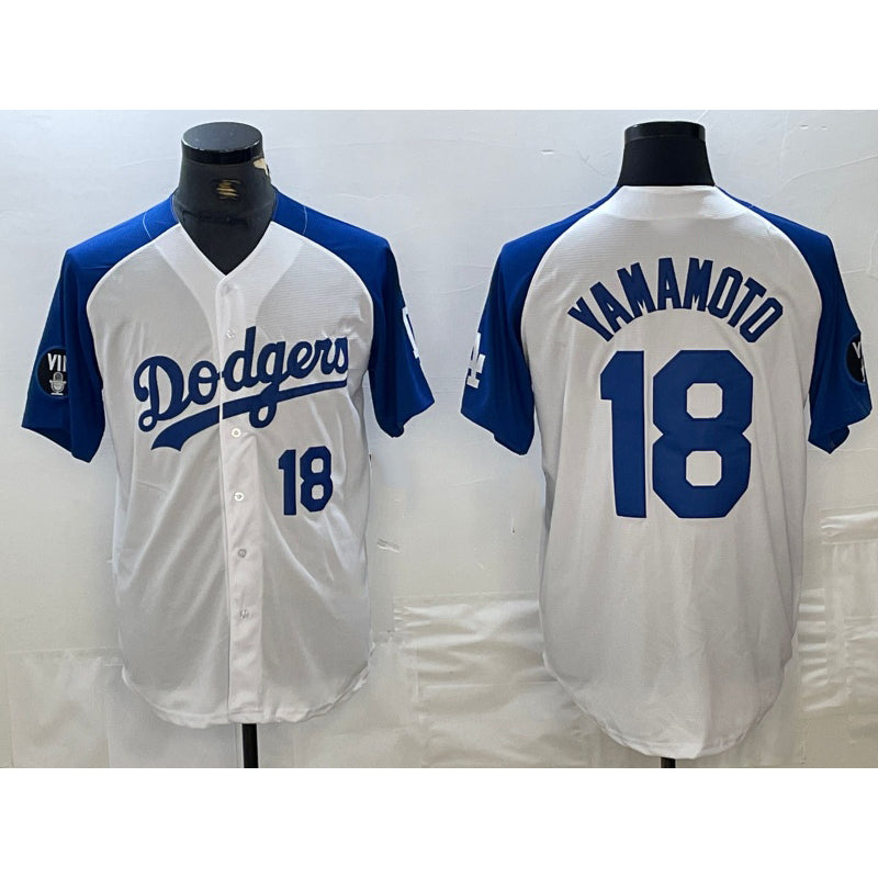 Los Angeles Dodgers #18 Yoshinobu Yamamoto Number White Blue CONTON Fashion Stitched Cool Base Limited Jersey 2