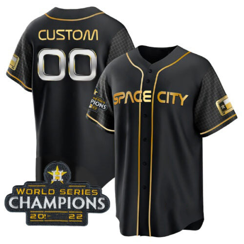 Custom Houston Astros Active Player Black Gold CONTON 2022 World Series Stitched Jersey