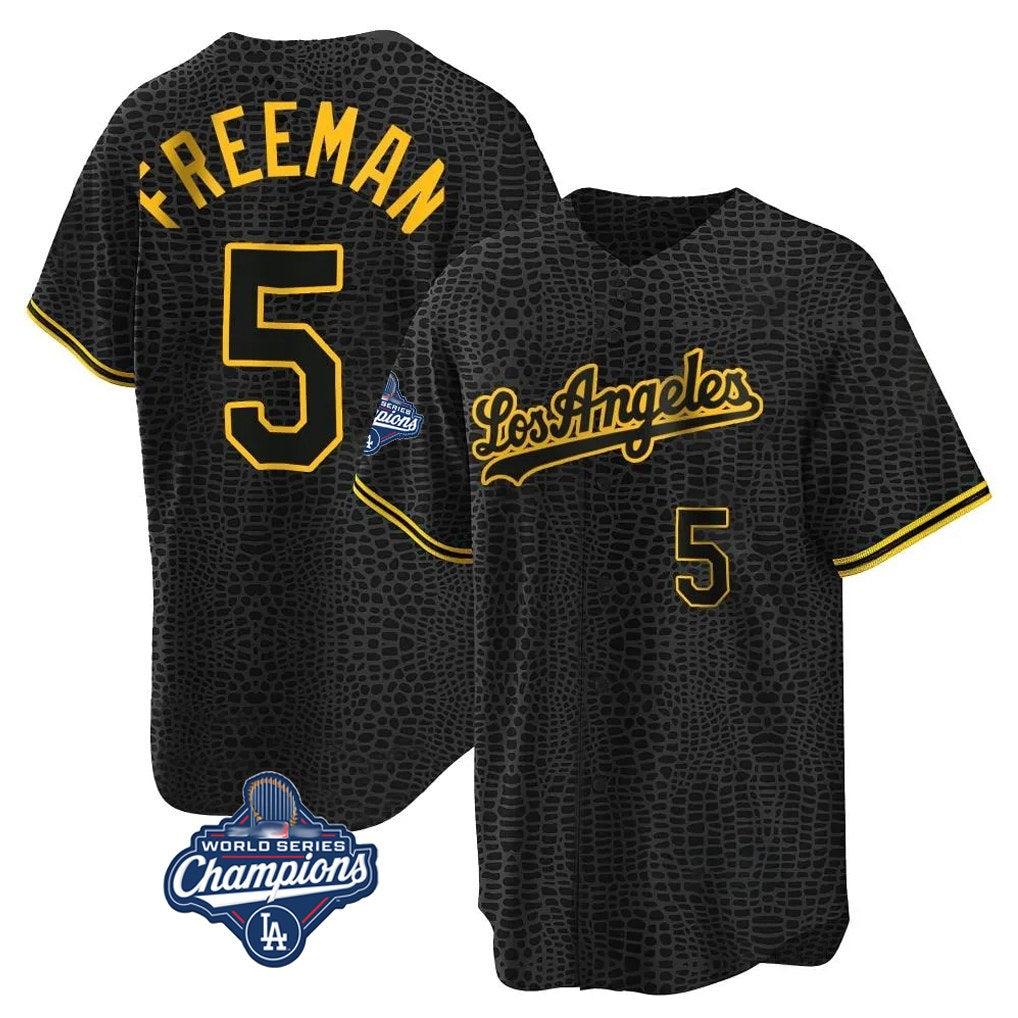 Los Angeles Dodgers #5 Freddie Freeman Player Gold World Series Meet Black CONTON Limited Home Stitched Jerseys