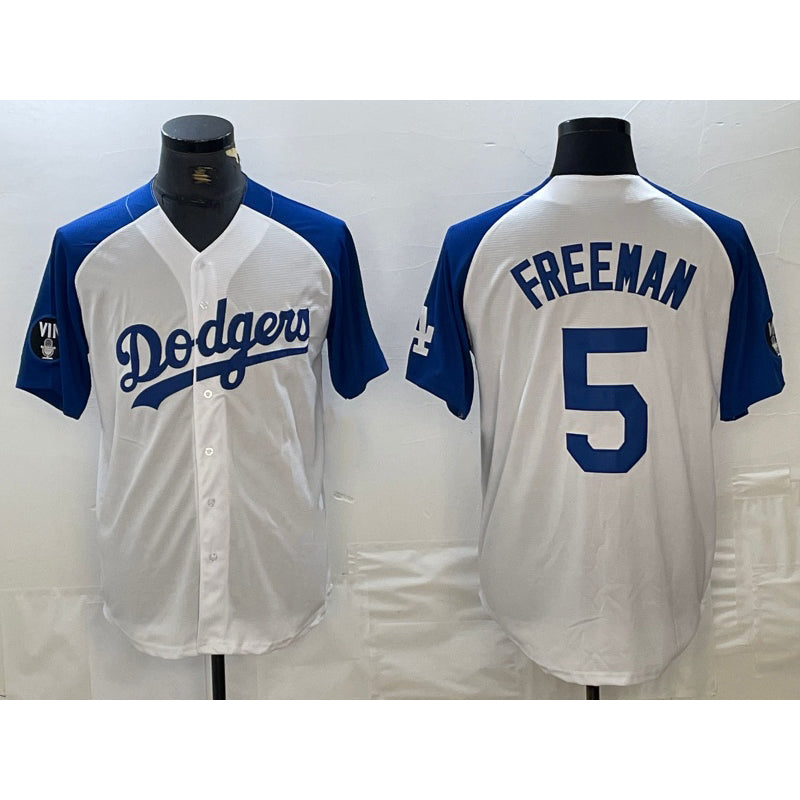 Los Angeles Dodgers #5 Freddie Freeman White Blue CONTON Fashion Stitched Cool Base Limited Jerseys