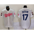 Los Angeles Dodgers #17 Shohei Ohtani White Pink CONTON Vin & Kobe Patch Stitched Jersey 2