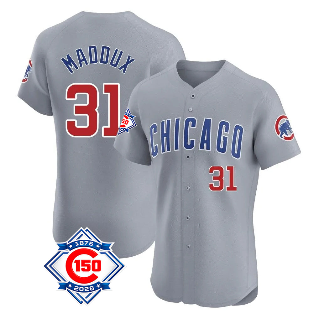 Chicago Cubs #31 Greg Maddux Player Gray CONTON Road 150th Anniversary Limited Elite Home Stitched Jerseys