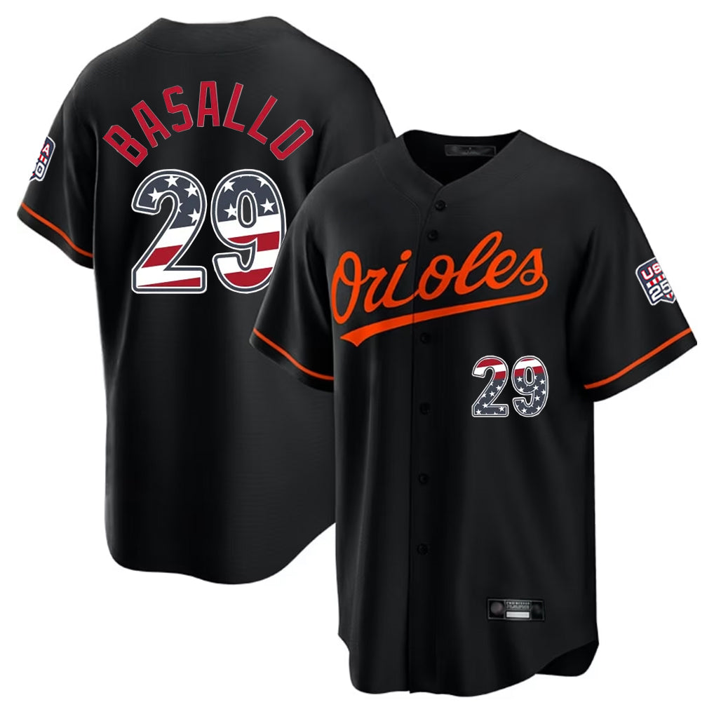 Baltimore Orioles #29 Samuel Basallo Player Black CONTON USA 250 Fourth of July Home Game Stitched Jerseys