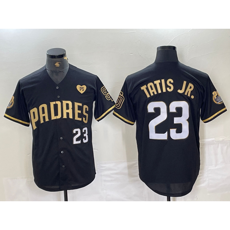 San Diego Padres #23 Fernando Tatis Jr Black Gold CONTON With Patch Cool Base Stitched Jersey
