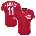 Cincinnati Reds #11 Barry Larkin Player Red CONTON Mitchell & Ness Throwback Cooperstown Mesh T-shirt Game Stitched Jerseys