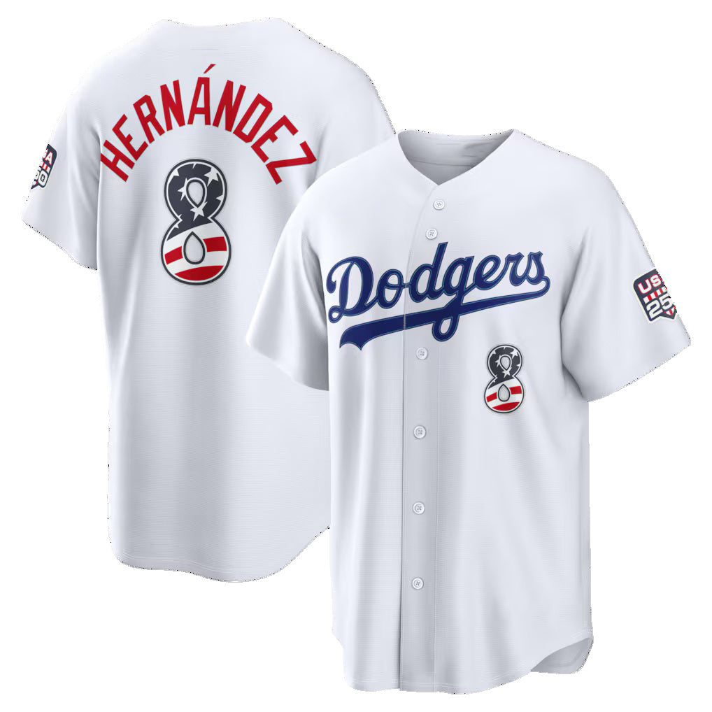 Los Angeles Dodgers #8 Enrique Hernandez White CONTON USA 250 Fourth of July Home Stadium Jersey
