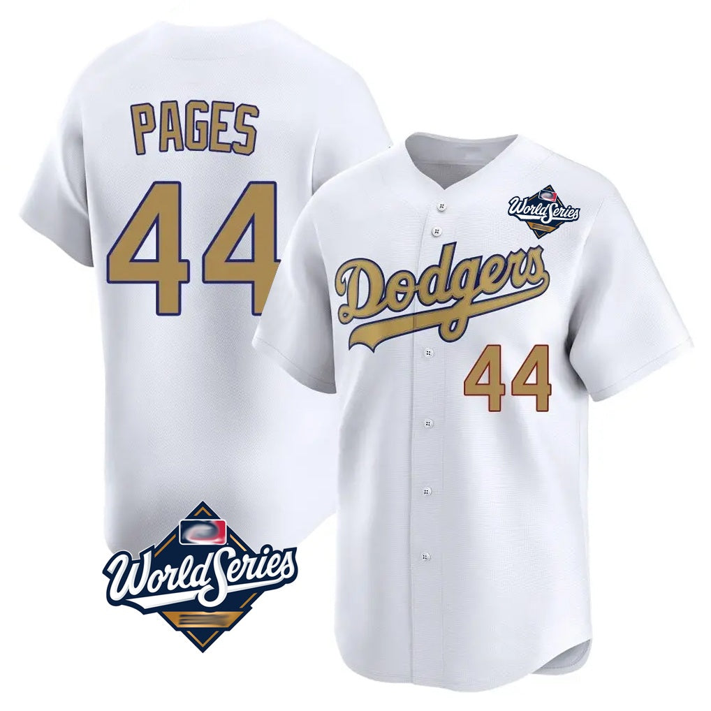 Los Angeles Dodgers #44 Andy Pages Player White Gold CONTON World Series Collection Limited Home Stitched Jerseys