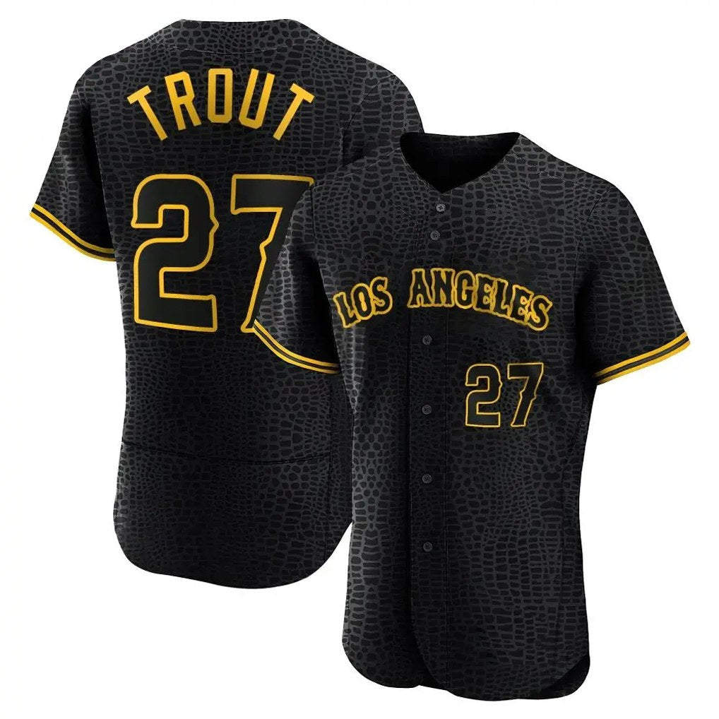 Los Angeles Angels #27 Mike Trout Player Black CONTON Snake Skin City Limited Elite Home Stitched Jerseys
