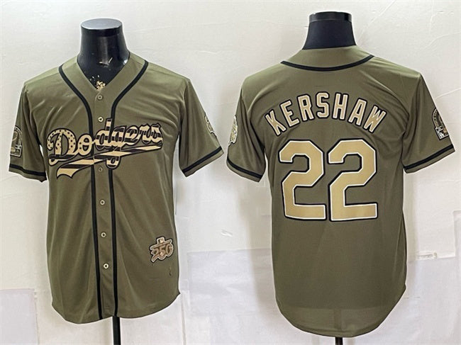 Los Angeles Dodgers #22 Clayton Kershaw Olive CONTON 2026 Armed Forces Day Stitched Jersey