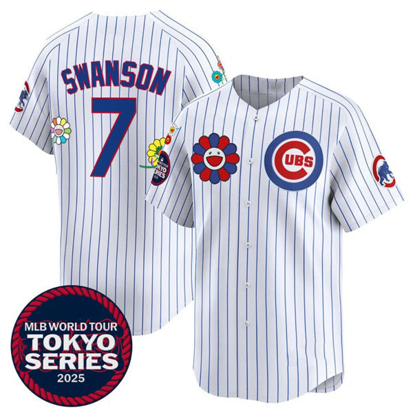 Chicago Cubs #7 Dansby Swanson White CONTON 2025 Tokyo Series Limited Stitched Jersey