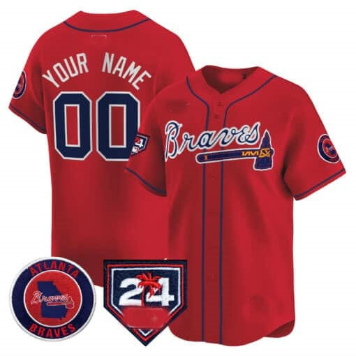 Custom Atlanta Braves 2024 Spring Training Patch Vapor Premier Limited Jersey ¨C Red CONTON