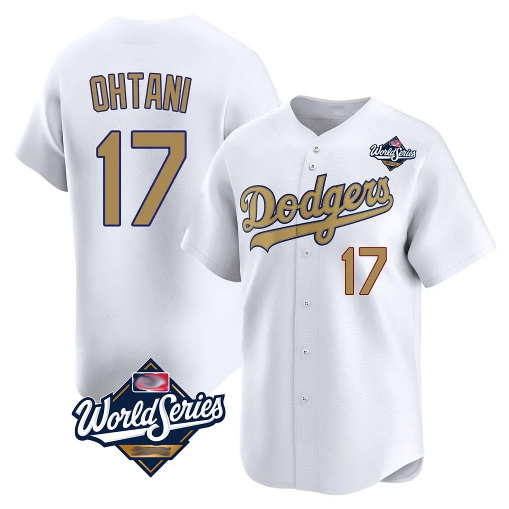 Los Angeles Dodgers #17 Shohei Ohtani Player White Gold CONTON World Series Collection Limited Home Stitched Jerseys
