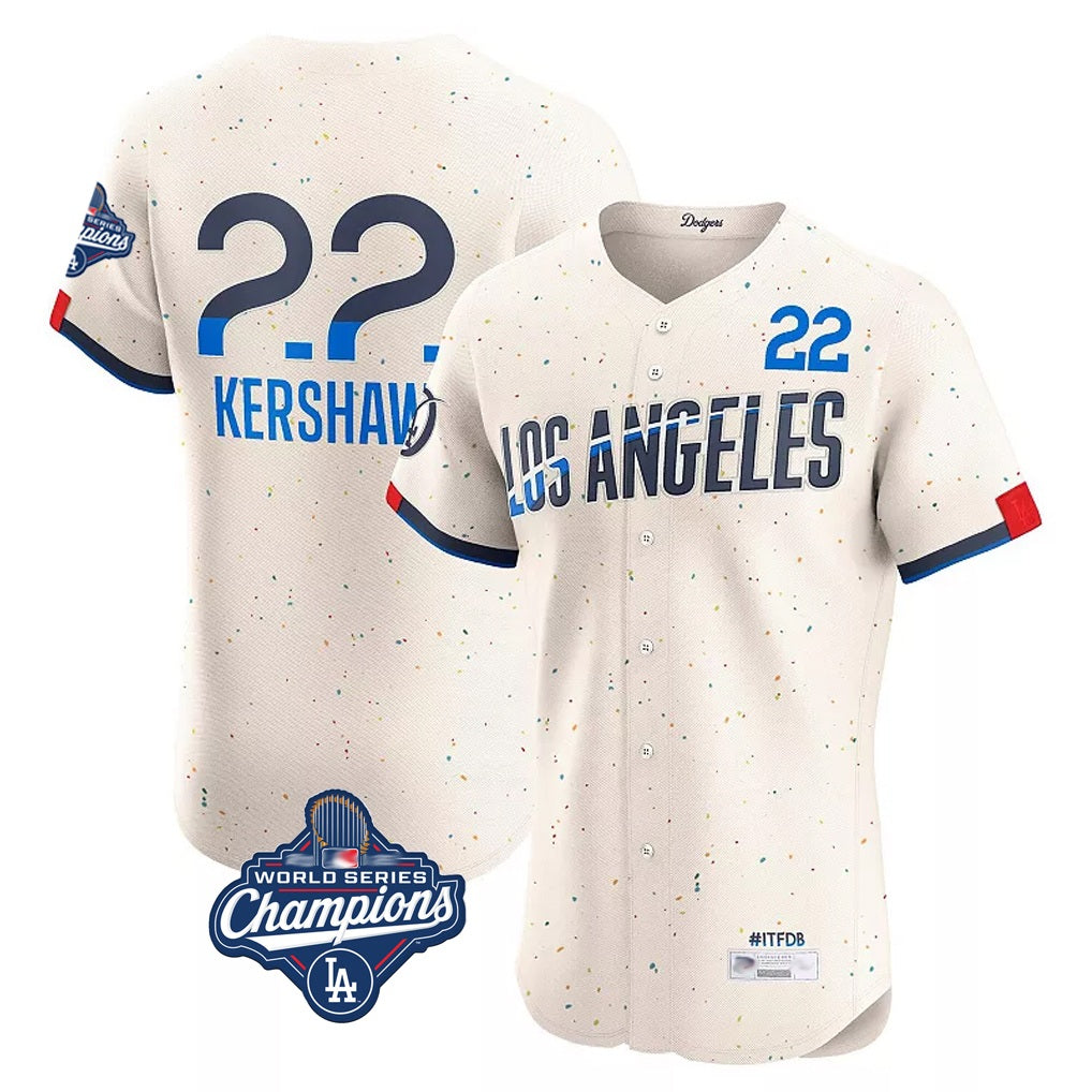 Los Angeles Dodgers #22 Clayton Kershaw Player Cream CONTON World Series Meet City Connect Limited Elite Home Stitched Jerseys
