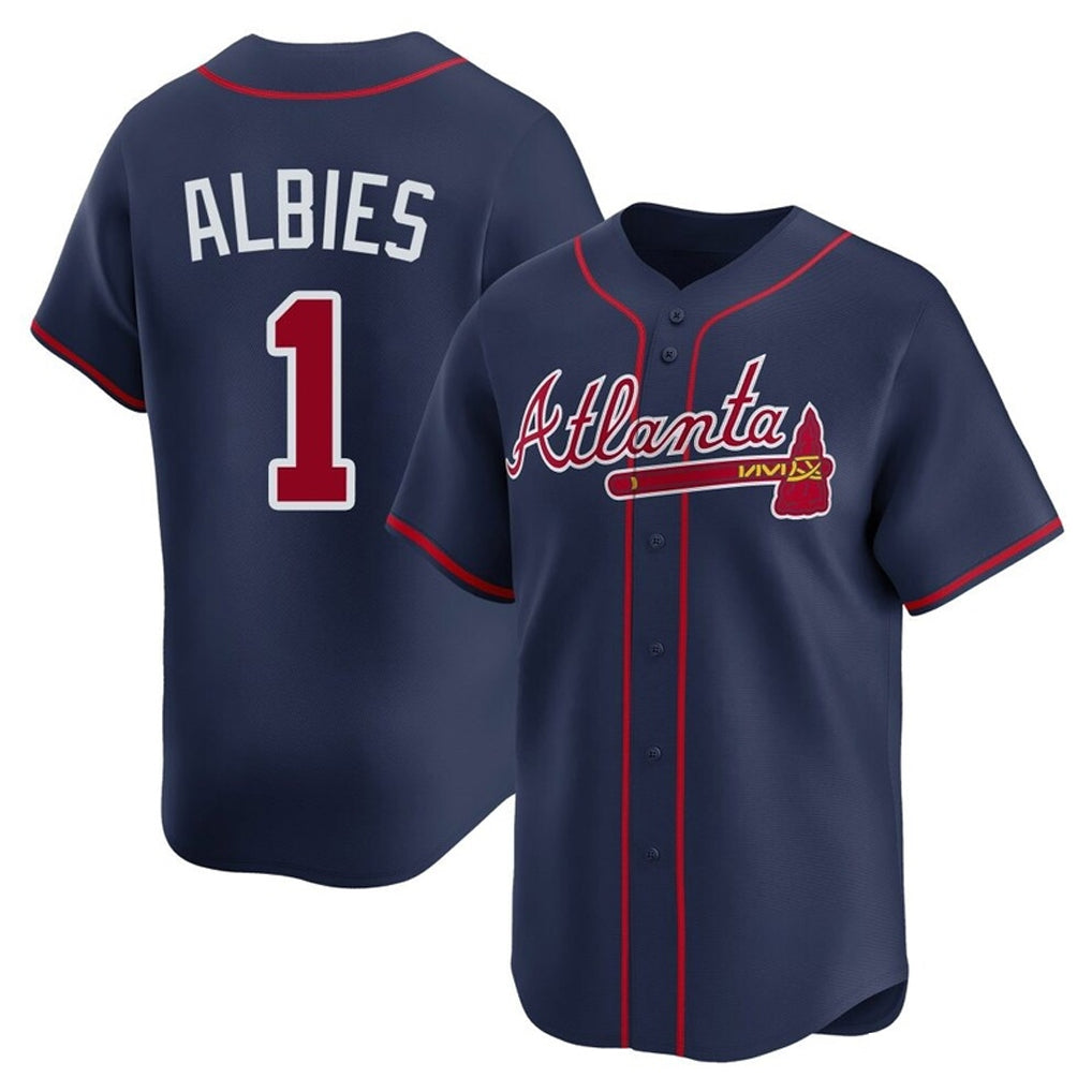 Atlanta Braves #1 Ozzie Albies Player Navy CONTON Limited Home Game Stitched Jerseys