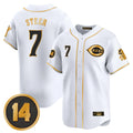 Cincinnati Reds #7 Spencer Steer Player White-Gold CONTON Vapor Premier Limited Home Stitched Jerseys