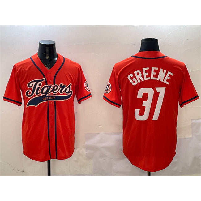Detroit Tigers #31 Riley Greene Orange CONTON With Patch Cool Base Stitched Jersey 2