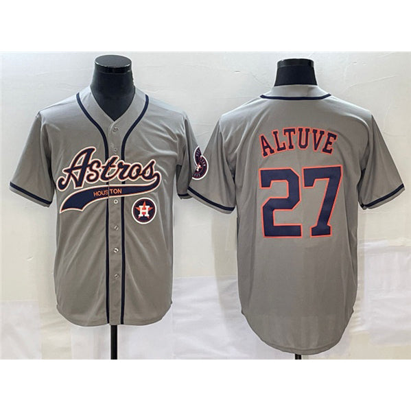Houston Astros #27 Jose Altuve Gray CONTON With Patch Cool Base Stitched Jersey
