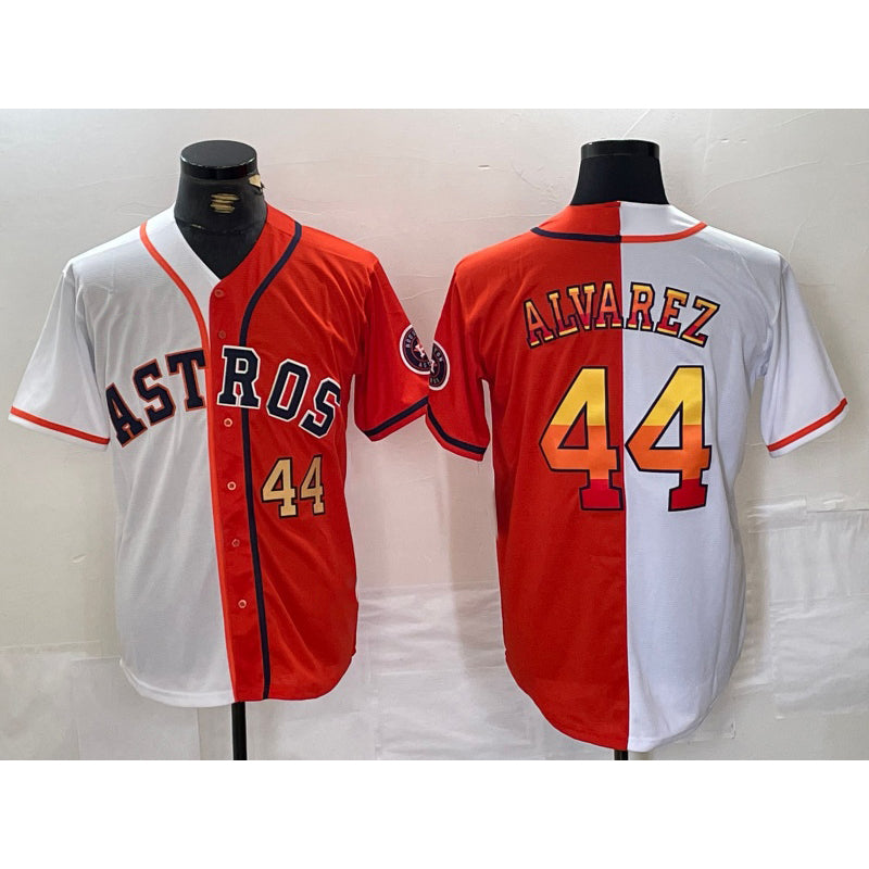 Houston Astros #44 Yordan Alvarez Number White Orange CONTON Split Stitched Jersey 2