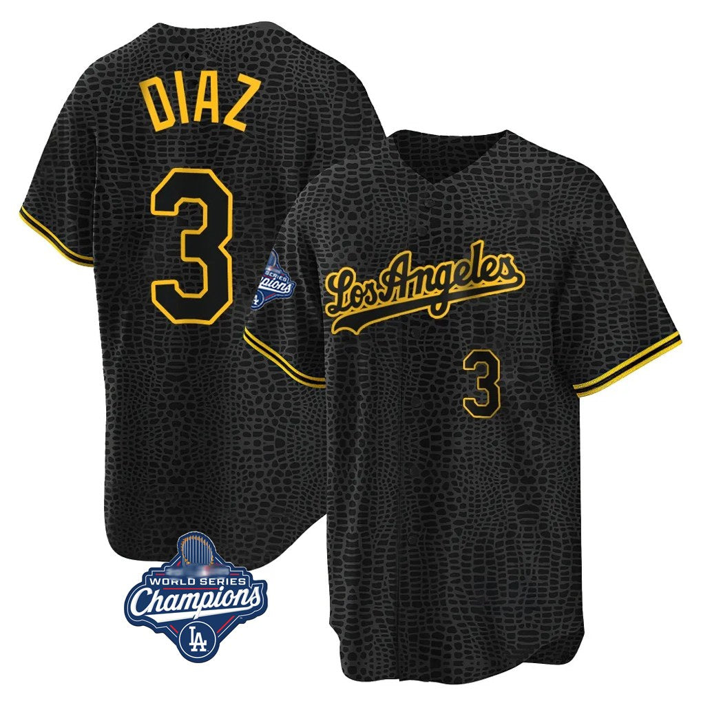 Los Angeles Dodgers #3 Edwin D¨ªaz Player Black Gold CONTON World Series Meet Limited Home Stitched Jerseys