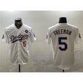 Los Angeles Dodgers #5 Freddie Freeman White Gold CONTON 2024 World Series With No. 34 Patch Home Limited Stitched Jersey