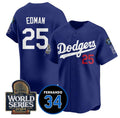 Los Angeles Dodgers #25 Tommy Edman Royal CONTON 2024 World Series With Fernando Memorial Patch Alternate Limited Stitched Jersey