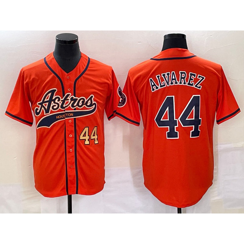 Houston Astros #44 Yordan Alvarez Number Orange CONTON With Patch Cool Base Stitched Jersey