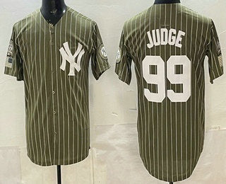 New York Yankees #99 Aaron Judge Olive CONTON Pinstripe 2026 Armed Forces Day Salute To Service Jersey