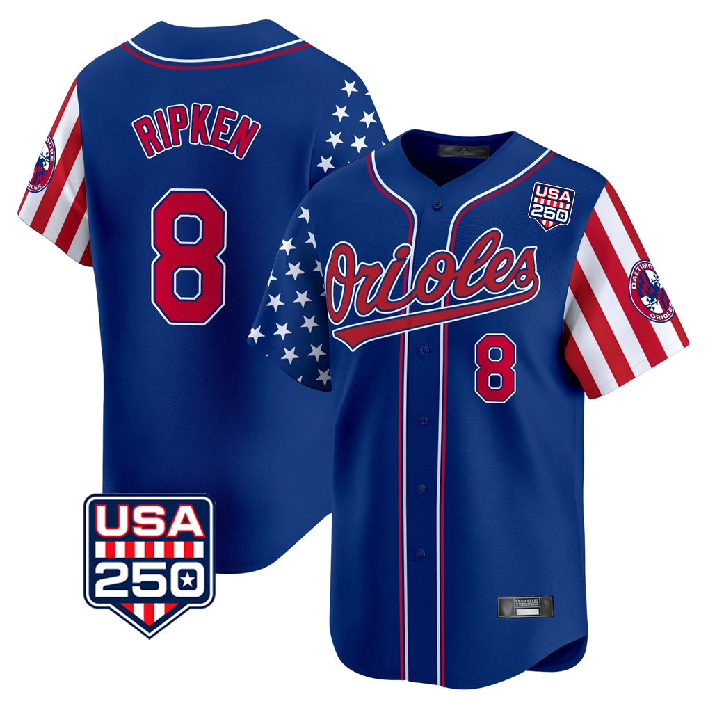 Baltimore Orioles #8 Cal Ripken Player Royal CONTON USA 250 Independence Day Vapor Premier Limited Home Game Stitched Jerseys