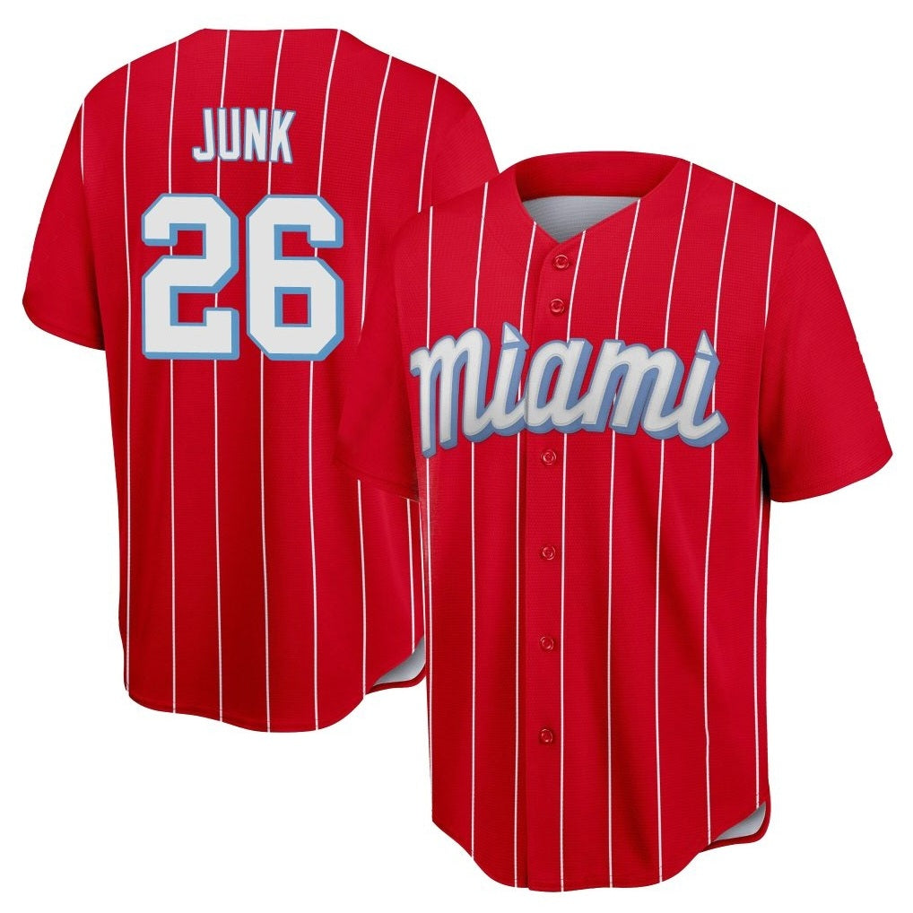 Miami Marlins #26 Janson Junk Player Red CONTON City Connect Home Game Stitched Jerseys