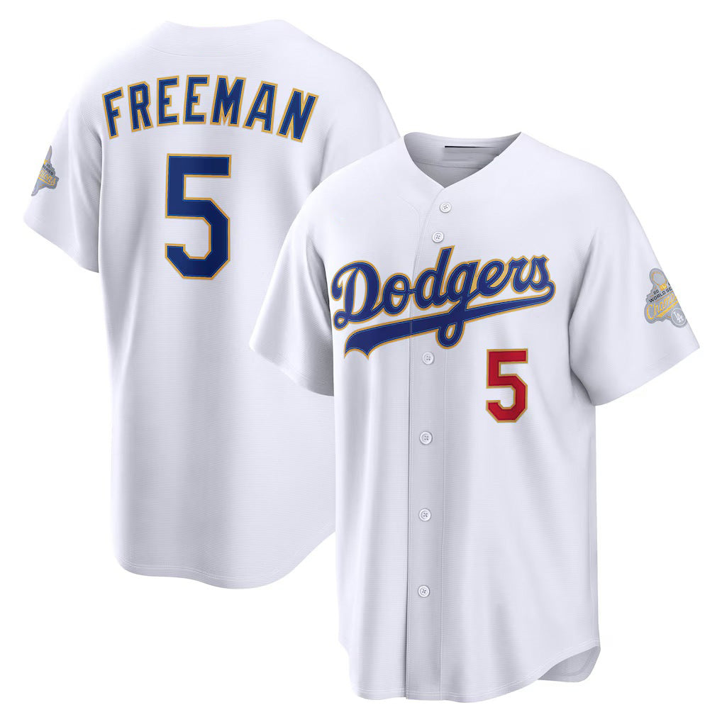 Los Angeles Dodgers #5 Freddie Freeman White CONTON 2026 Gold Collection Stadium Jersey