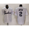 New York Yankees #2 Derek Jeter White CONTON Pinstripe Fashion Cool Base Jersey 3
