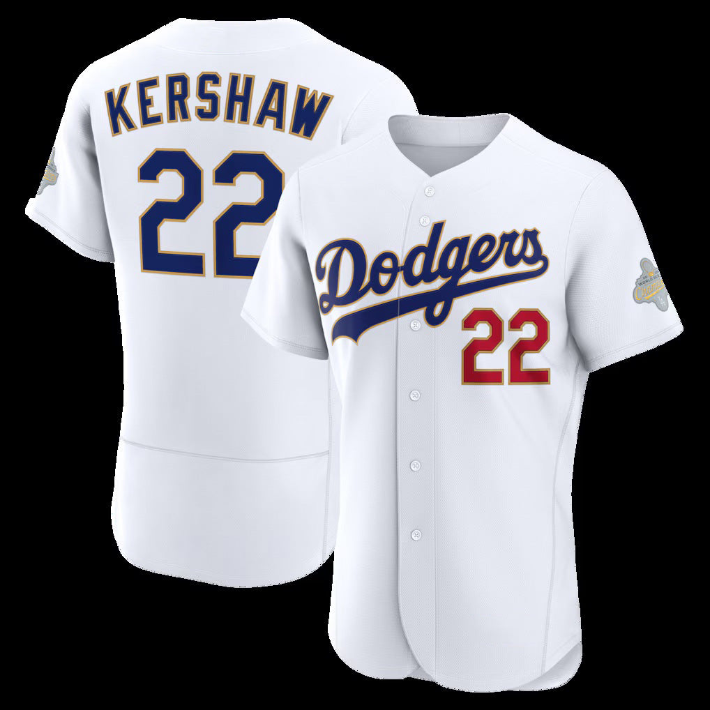 Los Angeles Dodgers #22 Clayton Kershaw White CONTON 2026 Gold Collection Authentic Jersey