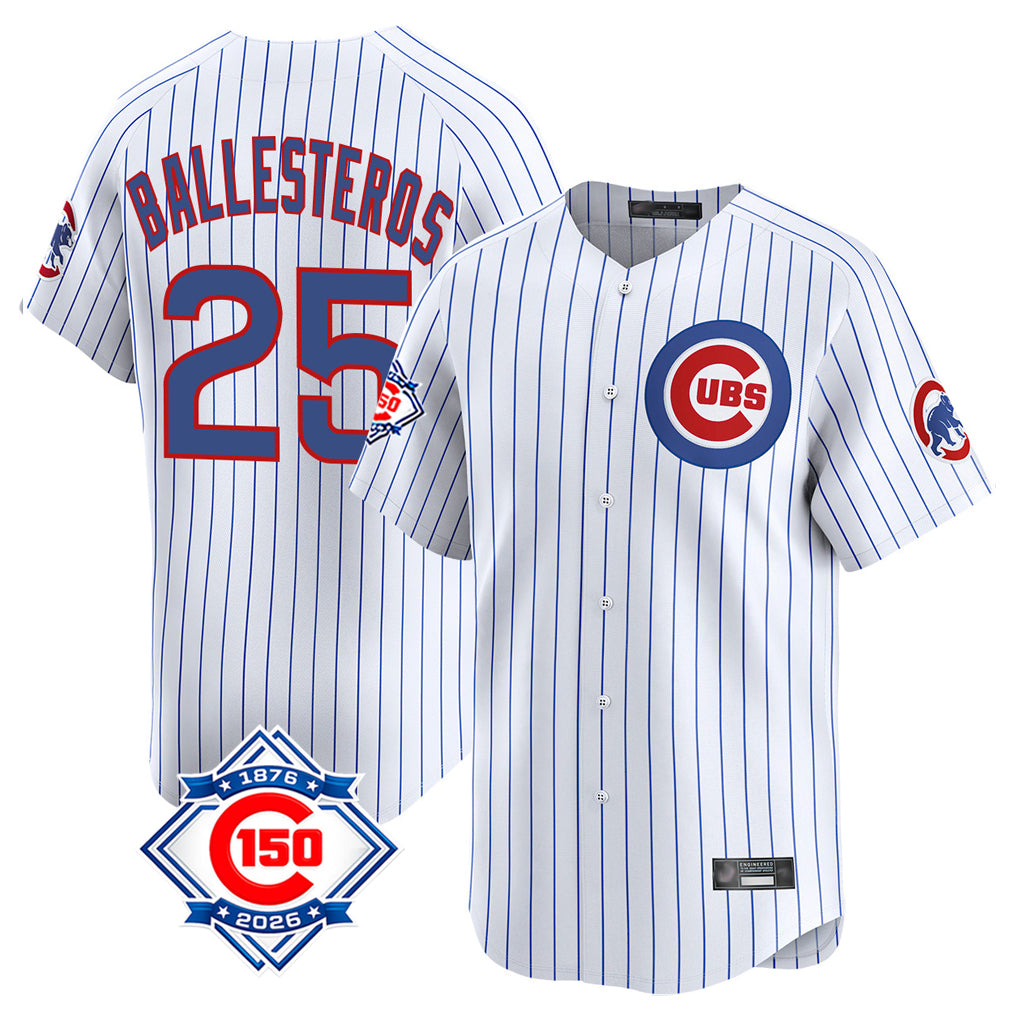 Chicago Cubs #25 Moises Ballesteros Player White CONTON 150th Anniversary Limited Home Game Stitched Jerseys