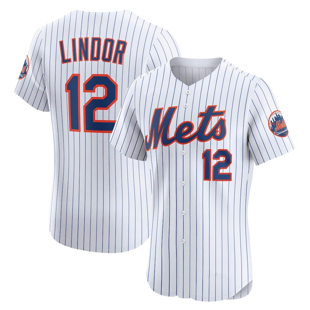 New York Mets #12 Francisco Lindor White CONTON Home Elite Player Jersey
