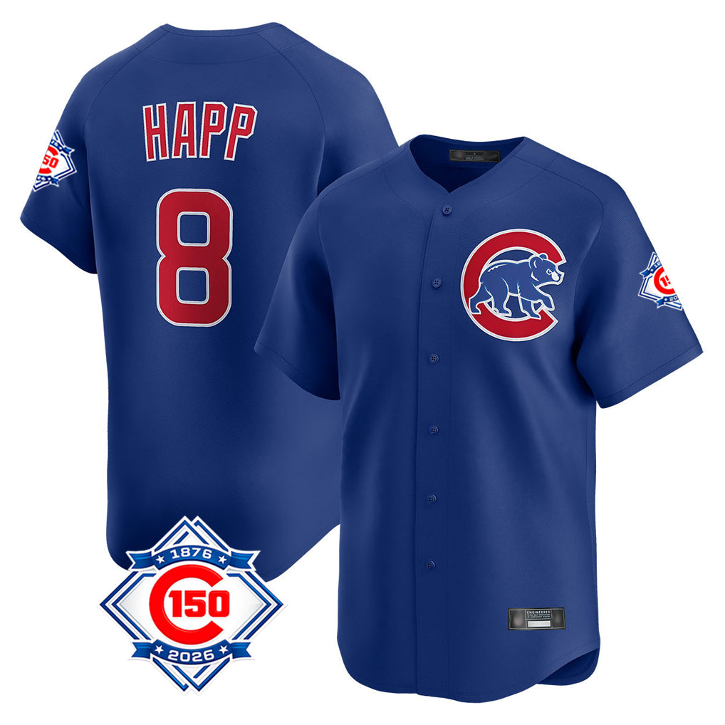 Chicago Cubs #8 Ian Happ Player Royal CONTON 150th Anniversary Limited Home Stitched Jerseys