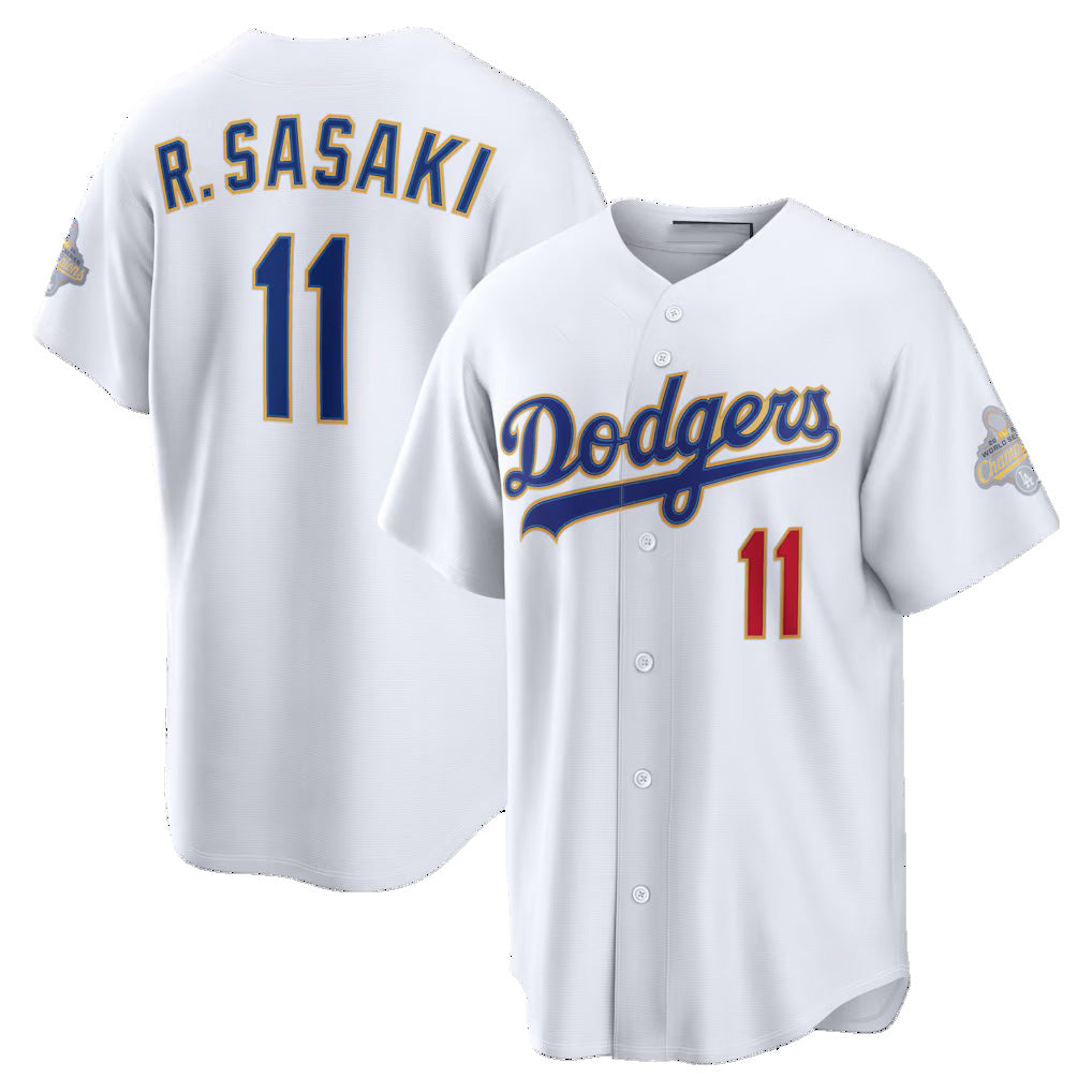Los Angeles Dodgers #11 Roki Sasaki White CONTON 2026 Gold Collection Stadium Jersey