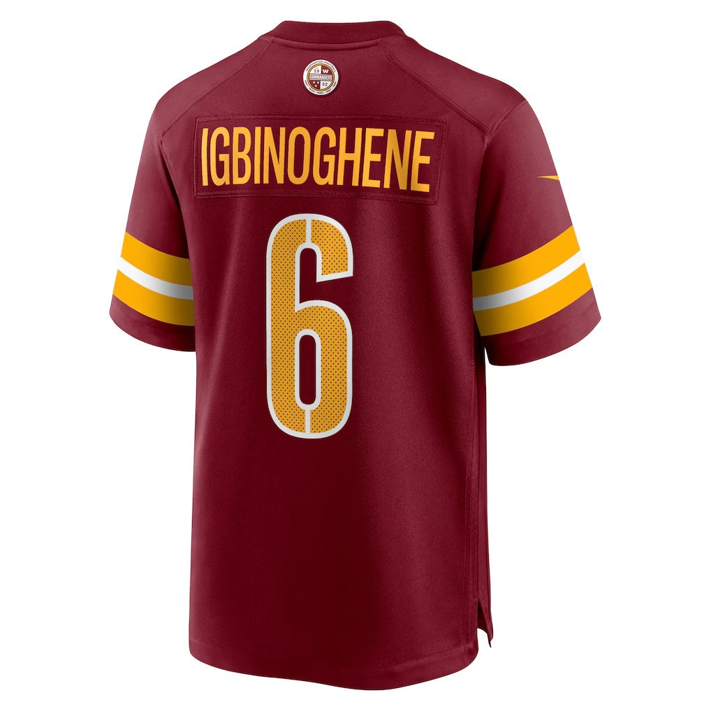 W.Commanders #6 Noah Igbinoghene Burgundy CONTON Team Game Jersey