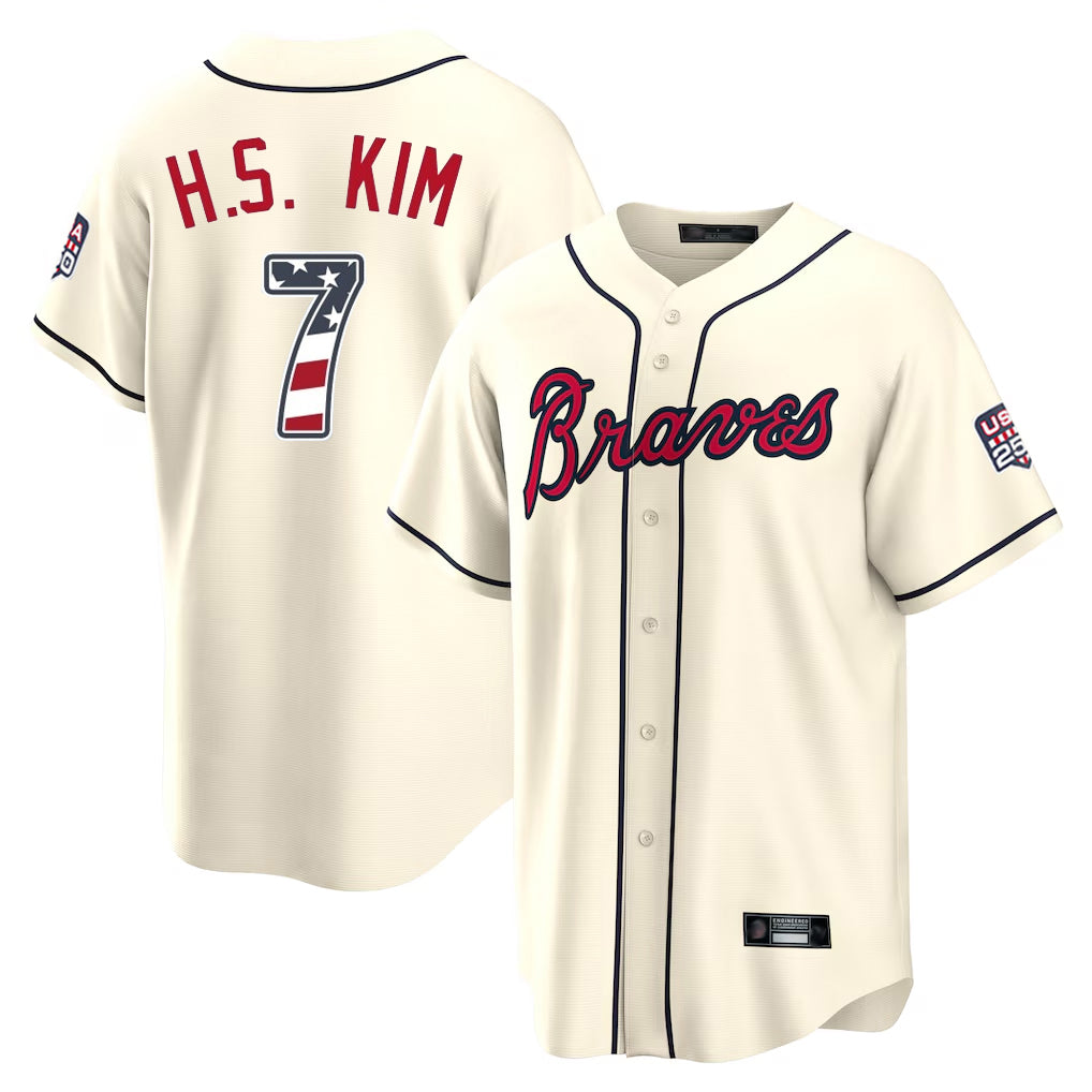 Atlanta Braves #7 Ha-Seong Kim Player Cream CONTON USA 250 Fourth Of July Limited Home Game Stitched Jerseys