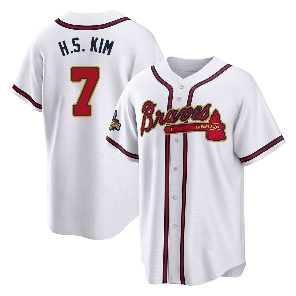 Atlanta Braves #7 Ha-Seong Kim Player White Gold CONTON Home Game Stitched Jerseys