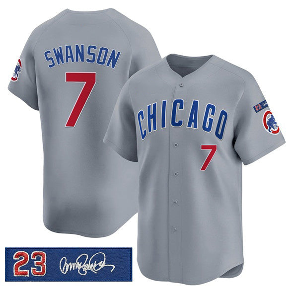 Chicago Cubs #7 Dansby Swanson Gray CONTON 'Ryne Sandberg Tribute' Vapor Limited V3 Stitched Jersey