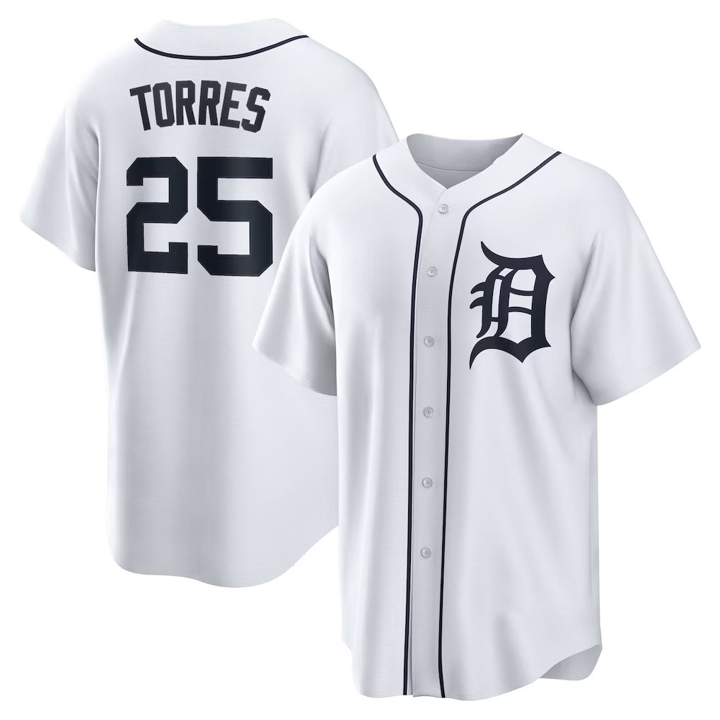 Detroit Tigers #25 Gleyber Torres White CONTON Home Replica Jersey