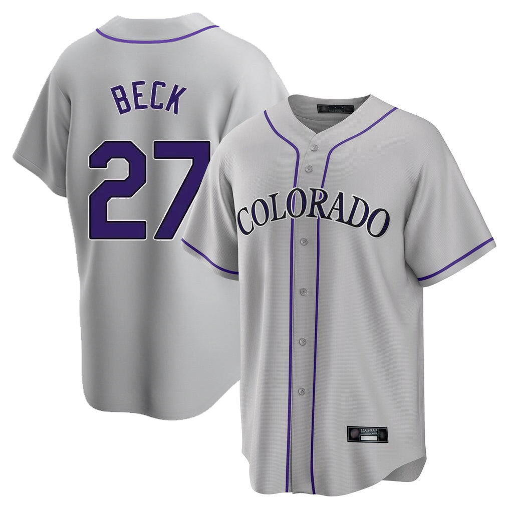 Colorado Rockies #27 Jordan Beck Player Gray CONTON Game Home Stitched Jerseys