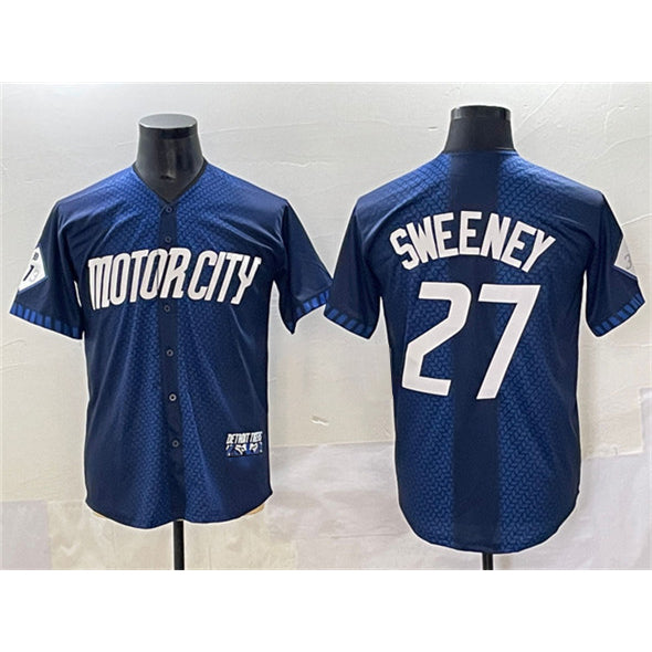 Detroit Tigers #27 Trey Sweeney 2024 Navy CONTON City Connect Cool Base Limited Stitched Jersey