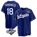 Los Angeles Dodgers #18 Yoshinobu Yamamoto Player Royal CONTON World Series Game Stitched Jerseys