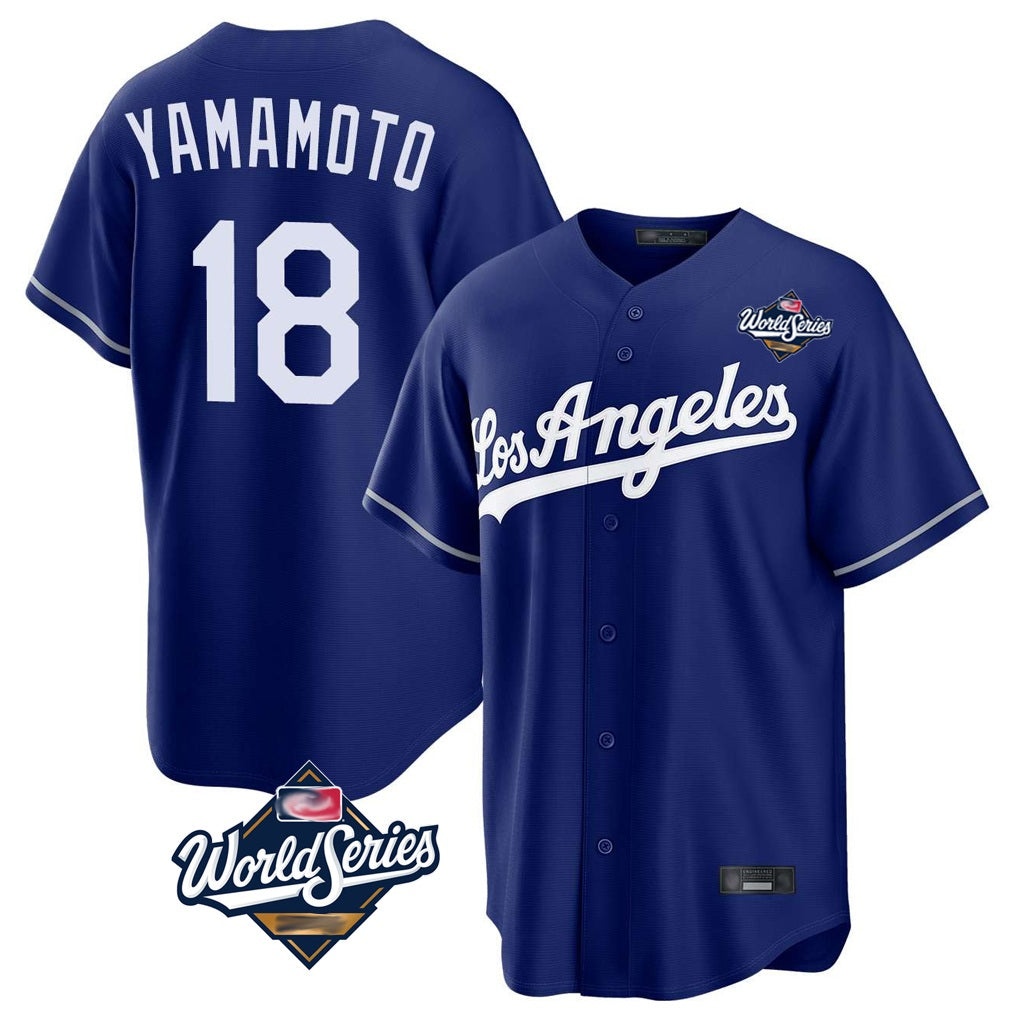 Los Angeles Dodgers #18 Yoshinobu Yamamoto Player Royal CONTON World Series Game Stitched Jerseys