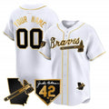 Custom Atlanta Braves 2024 Robinson & Georgia Patch Vapor Premier Limited Jersey ¨C White Gold CONTON