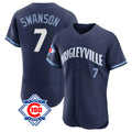 Chicago Cubs #7 Dansby Swanson Player Navy CONTON City Connect 150th Anniversary Limited Elite Home Stitched Jerseys