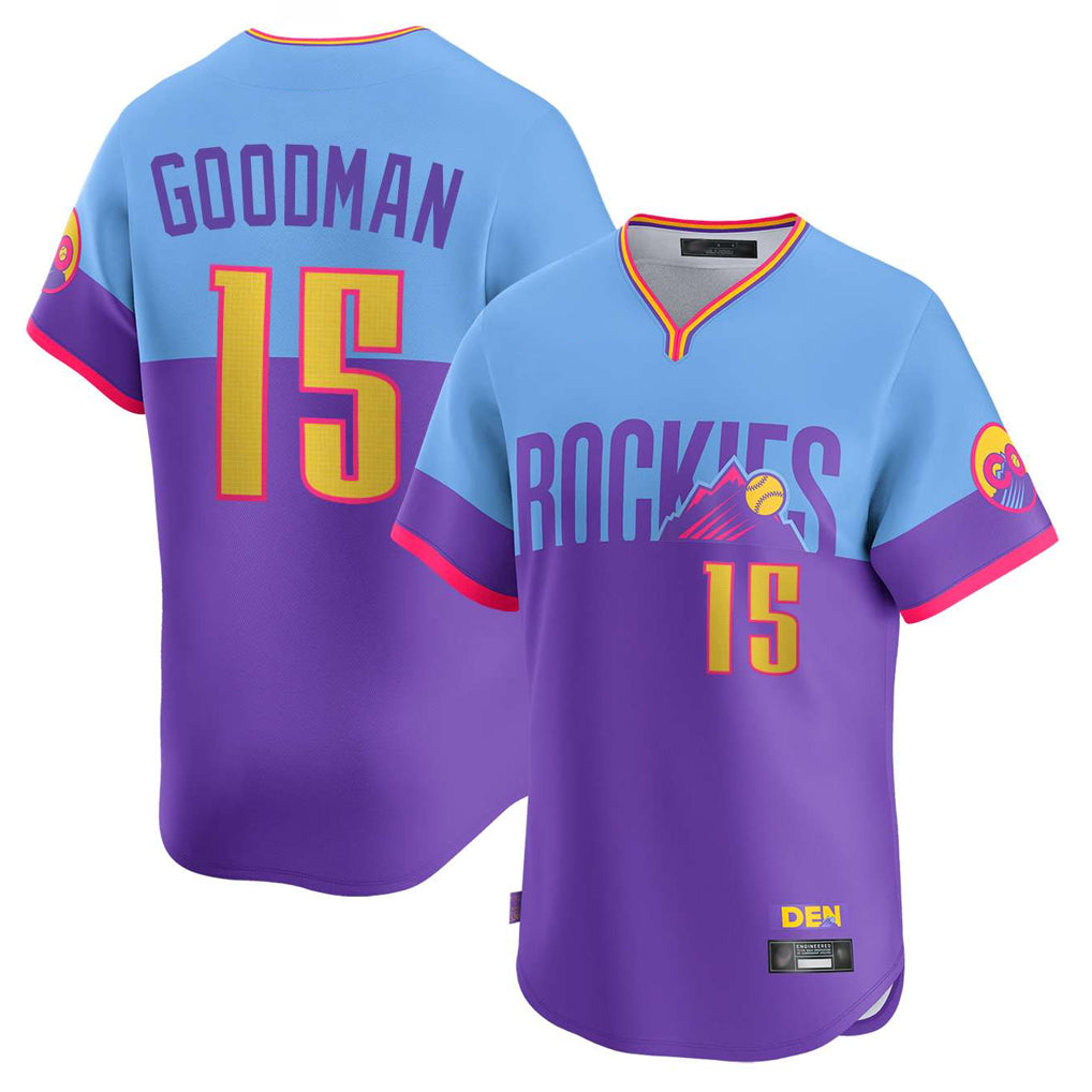 Colorado Rockies #15 Hunter Goodman Player Purple-Light Blue CONTON City Connect Limited Home T-shirt Stitched Jerseys