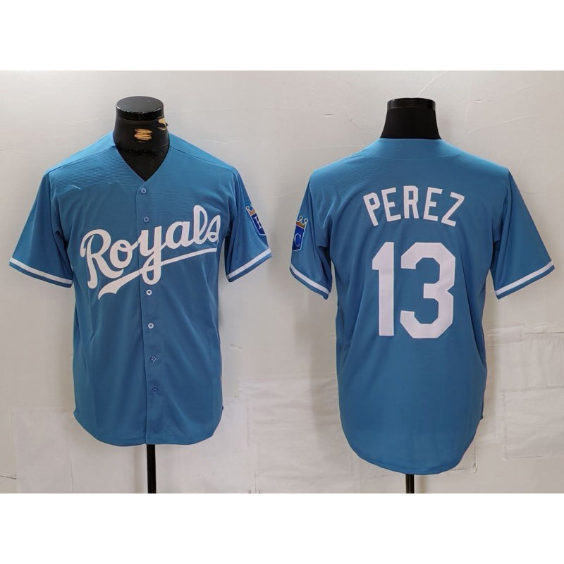 Kansas City Royals #13 Salvador Perez Light Blue CONTON Cool Base Stitched Jersey