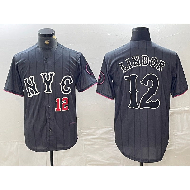 New York Mets #12 Francisco Lindor Number Grey CONTON 2024 City Connect Cool Base Stitched Jerseys